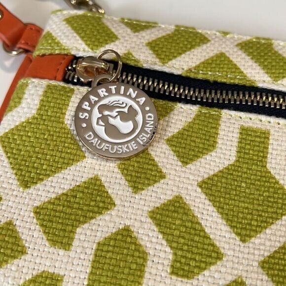 Spartina Daufuskie Island Lime Green Pattern Linen and Leather Zip Wristlet - Picture 7 of 11
